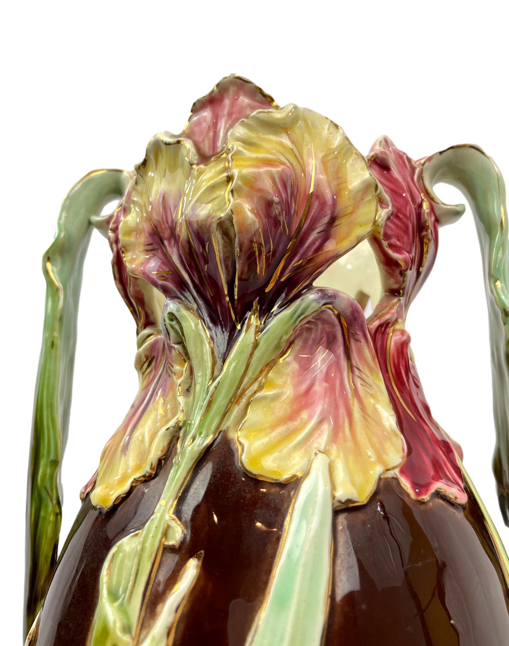 Art Nouveau Majolica Large Vase, 23-ins., Sarreguemines, French, ca. 1895 3