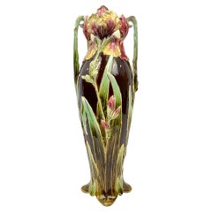 Art Nouveau Majolica Large Vase, 23-ins., Sarreguemines, French, ca. 1895