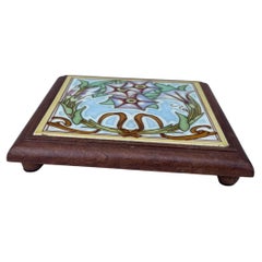 Art Nouveau Majolica Morning Glory Trivet Circa 1900