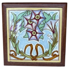 Sottopentola in maiolica Art Nouveau Morning Glory Circa 1900