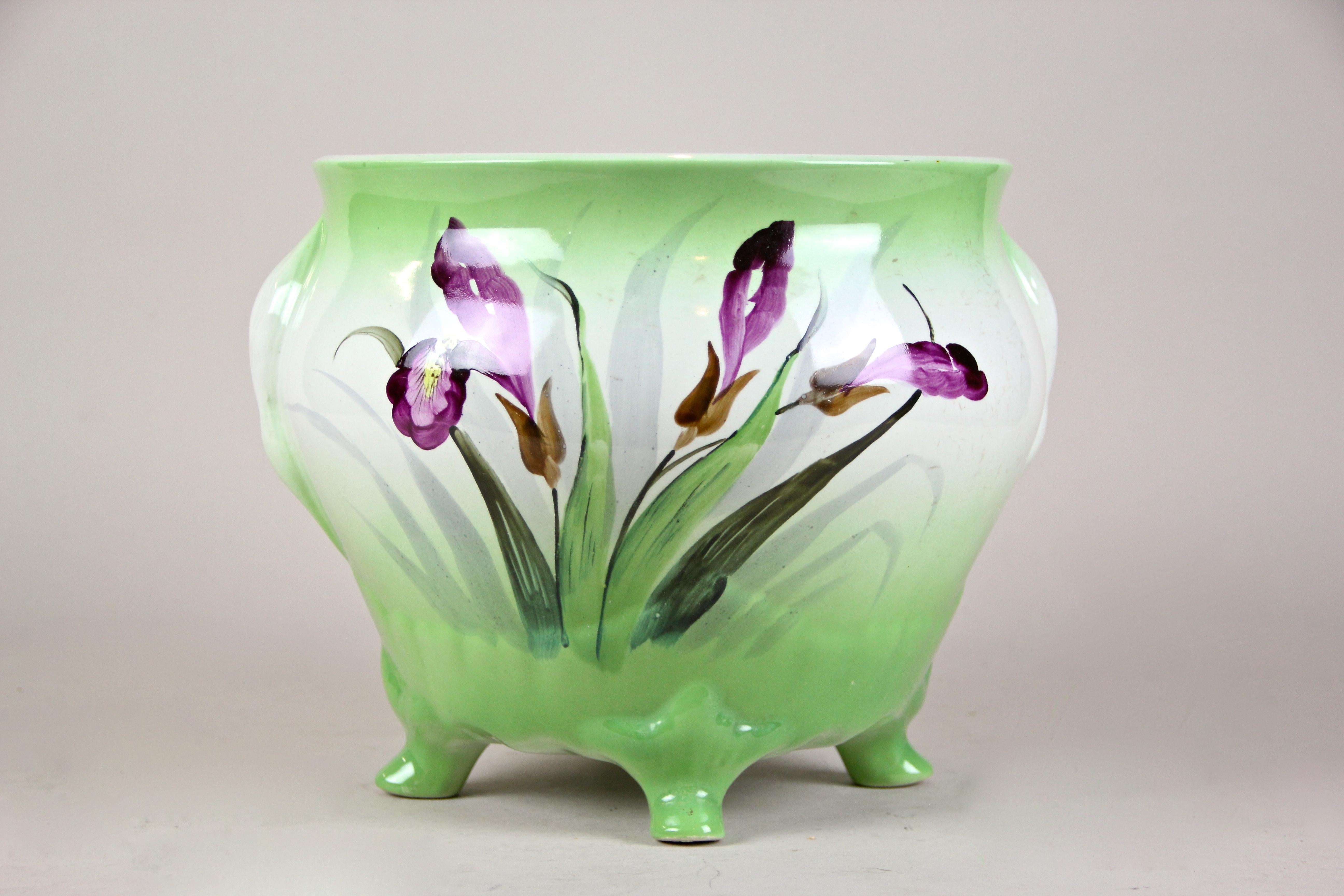 Hand-Painted Art Nouveau Majolica Planter by NIMY Imperiale Royale, Belgium, circa 1915 For Sale