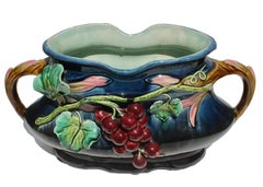 Art Nouveau Majolica Planter Figural with Grapes Decoration