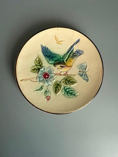 Art Nouveau Majolica Plate Bird Butterflies Rörstrand Sweden
