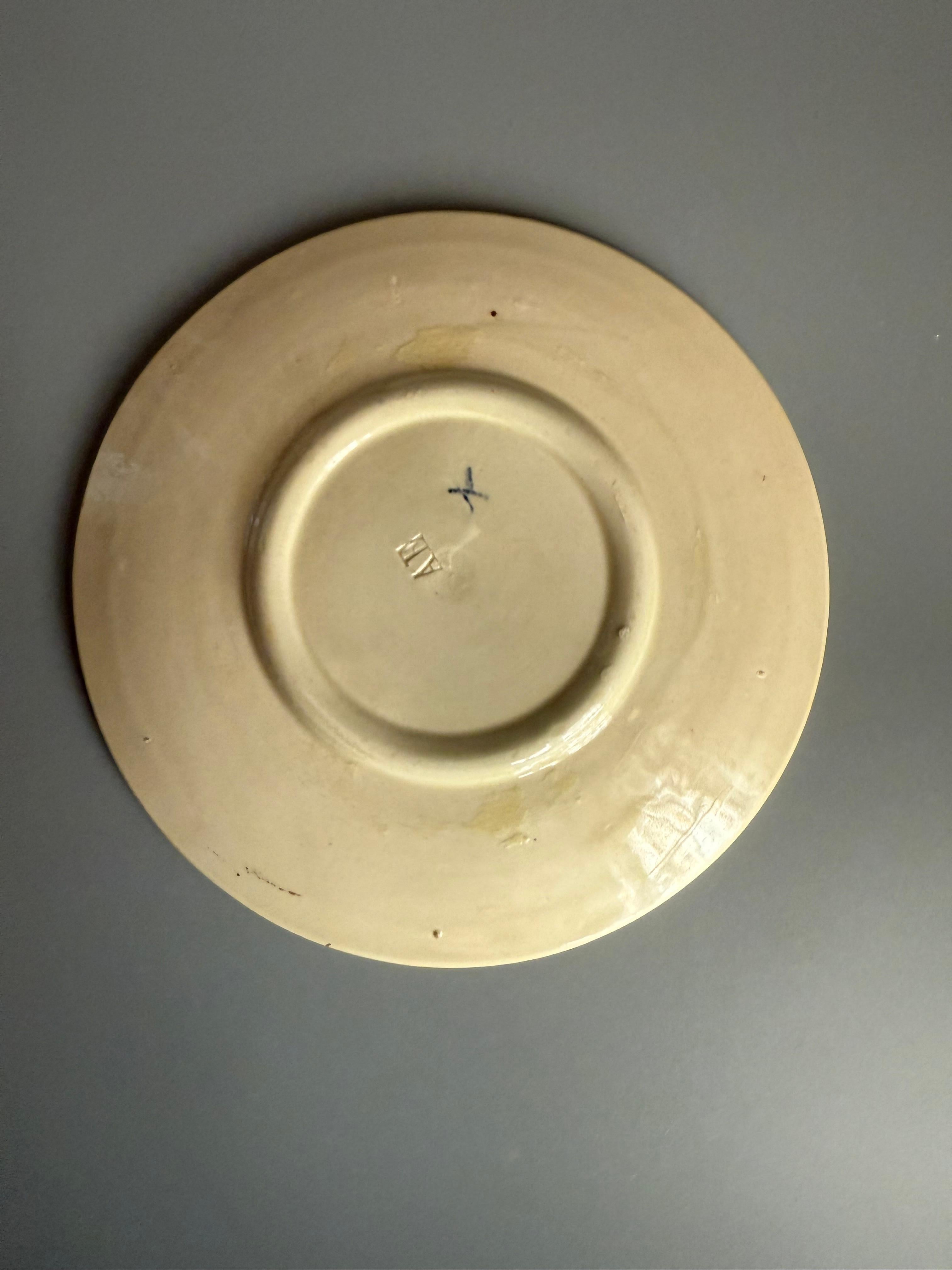 Glazed Art Nouveau Majolica Plate Bird Butterflies Rörstrand Sweden For Sale