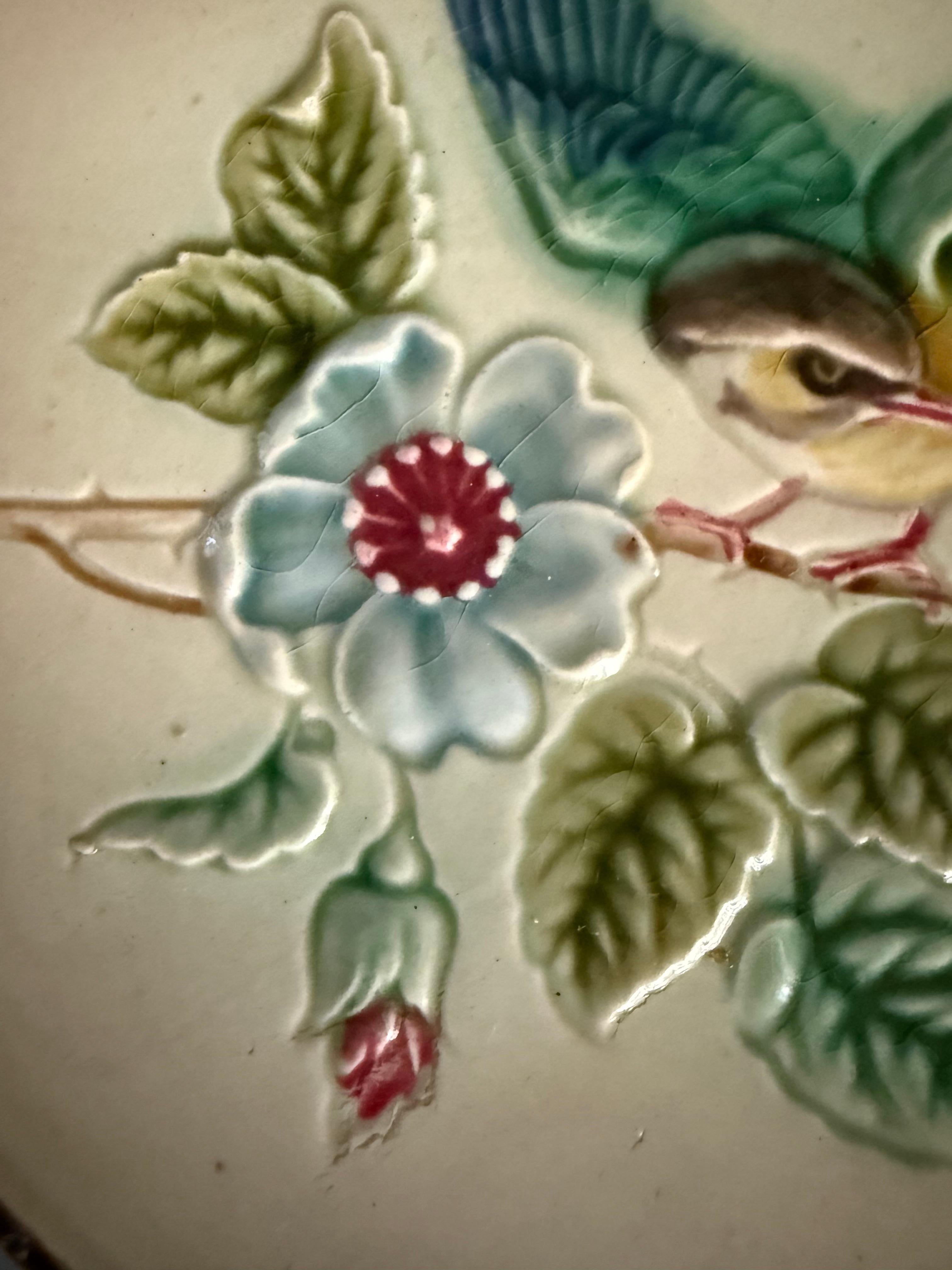 Art Nouveau Majolica Plate Bird Butterflies Rörstrand Sweden For Sale 1