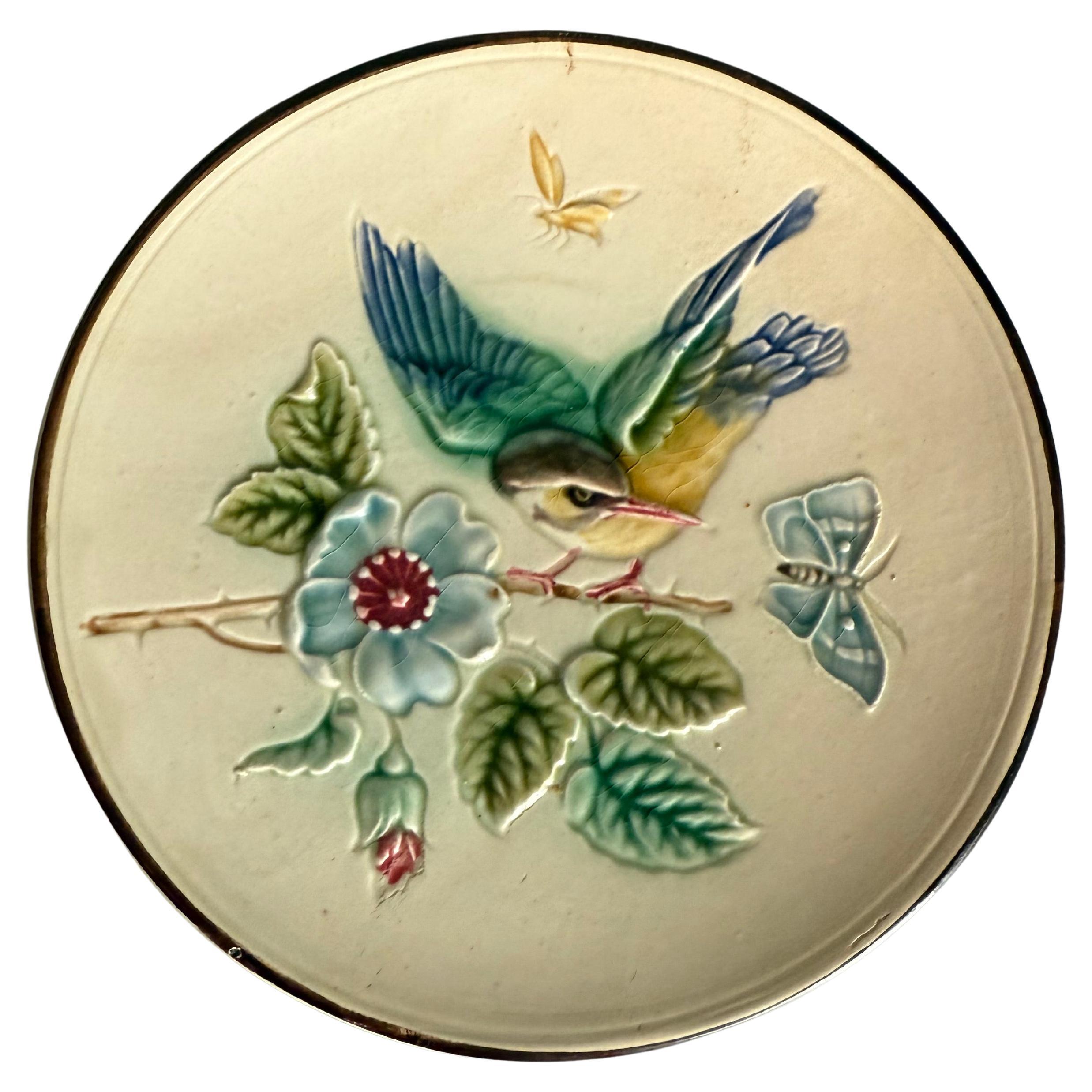 Art Nouveau Majolica Plate Bird Butterflies Rörstrand Sweden For Sale
