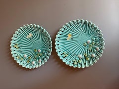 Art Nouveau Majolica Two Plates Flowers Butterfly Germany