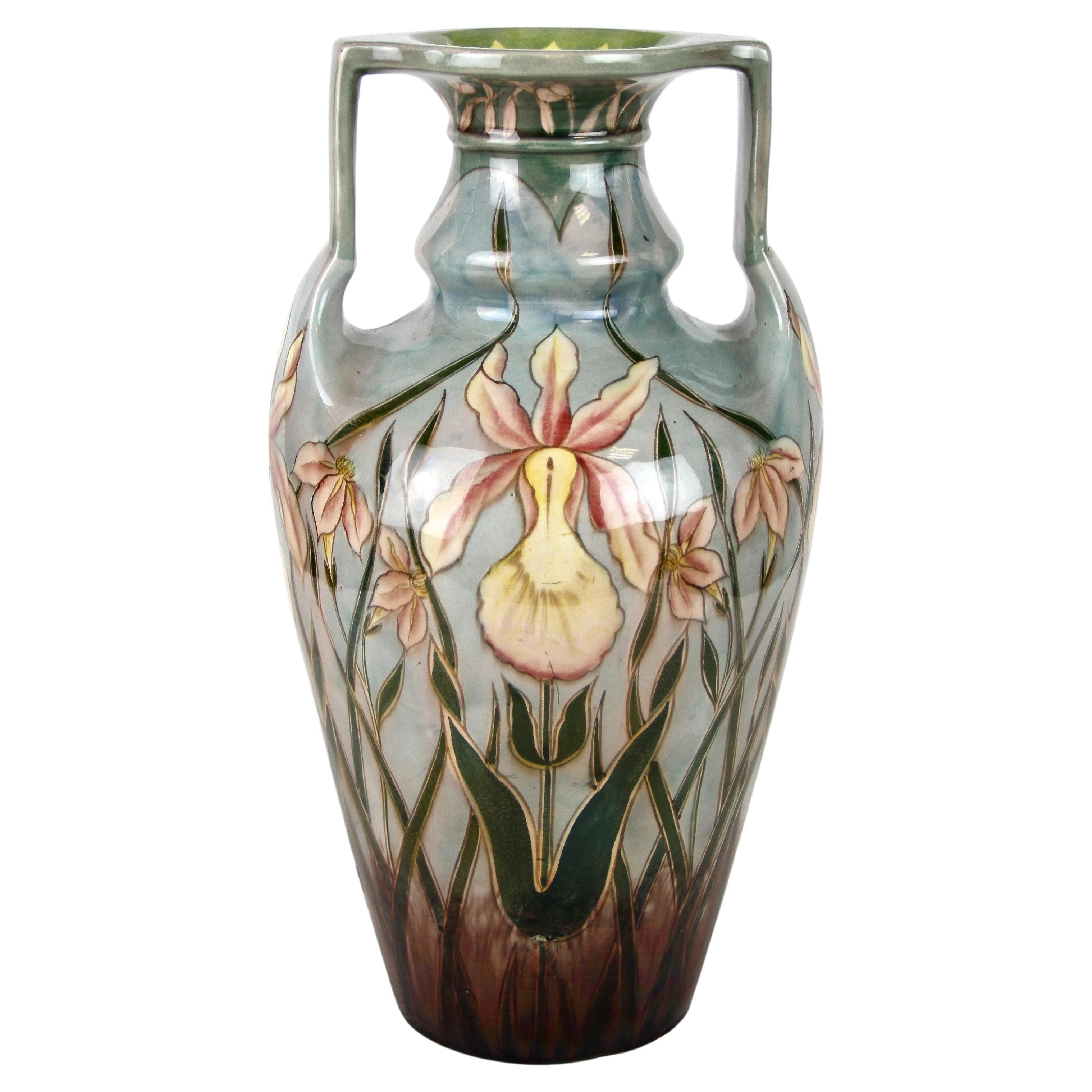 Jugendstil-Majolika-Vase von Gerbing & Stephan, Bohemia um 1910