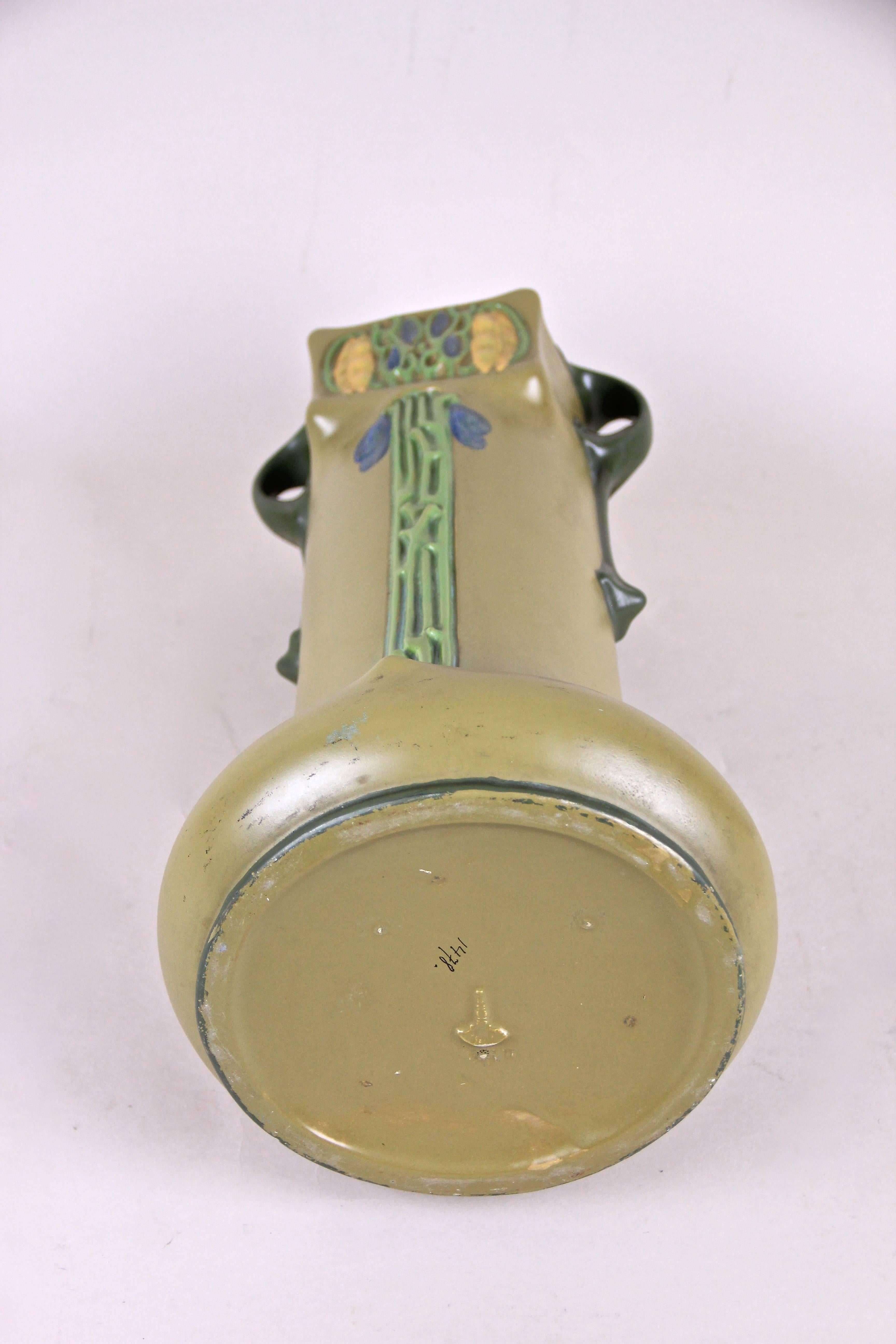 Hand-Painted Art Nouveau Majolica Vase by Julius Dressler, Bohemia circa 1900