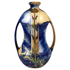 Vaso in maiolica Art Nouveau di Tádé Sikorski per Zsolnay, Pécs, Ungheria, ca. 1900