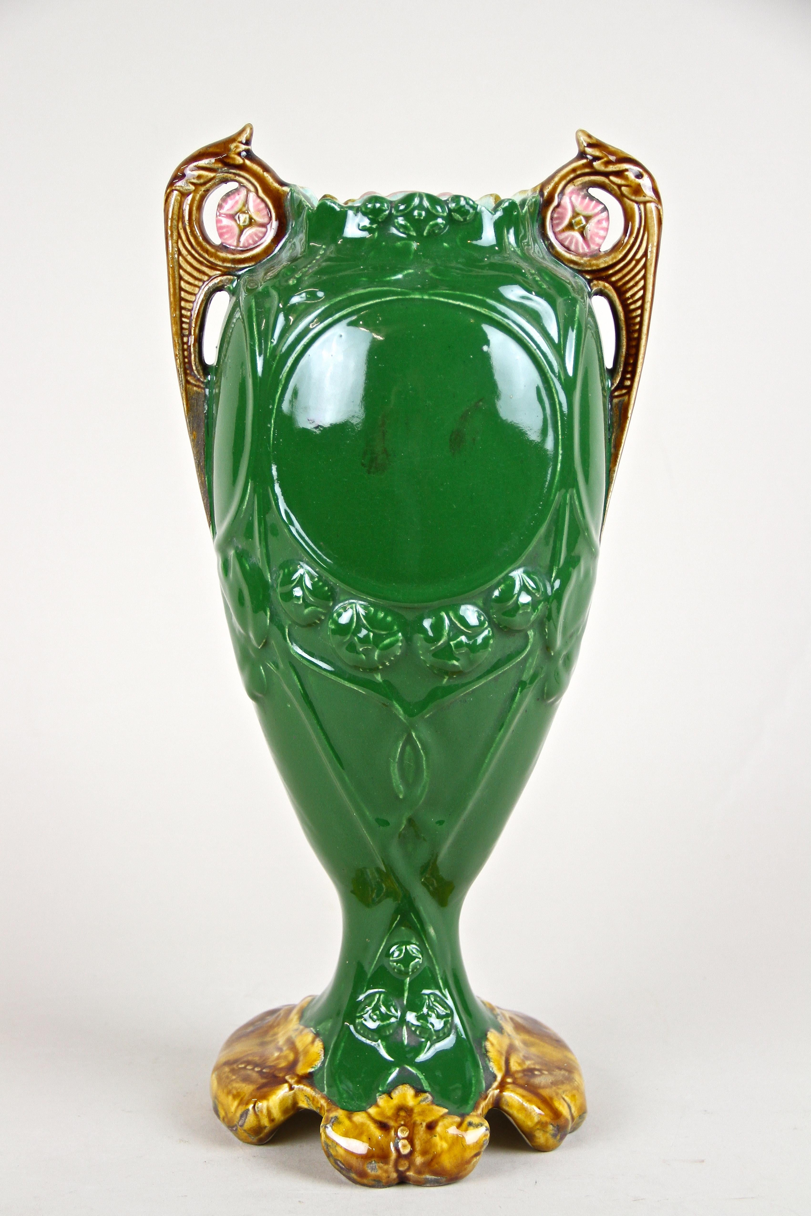 20th Century Art Nouveau Majolica Vase Hand Painted, France, circa 1900