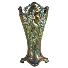 Art Nouveau Majolica Vase Iridiscent by Workshops of Znaim, CZ, circa 1900