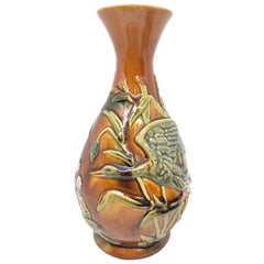 Art Nouveau Majolica Vase with Canebrake Reeds and a Duck, circa 1900