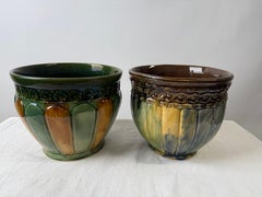 Art Nouveau Majolica Weller Art Pottery Planter or Jardiniere, a Compatible Pair
