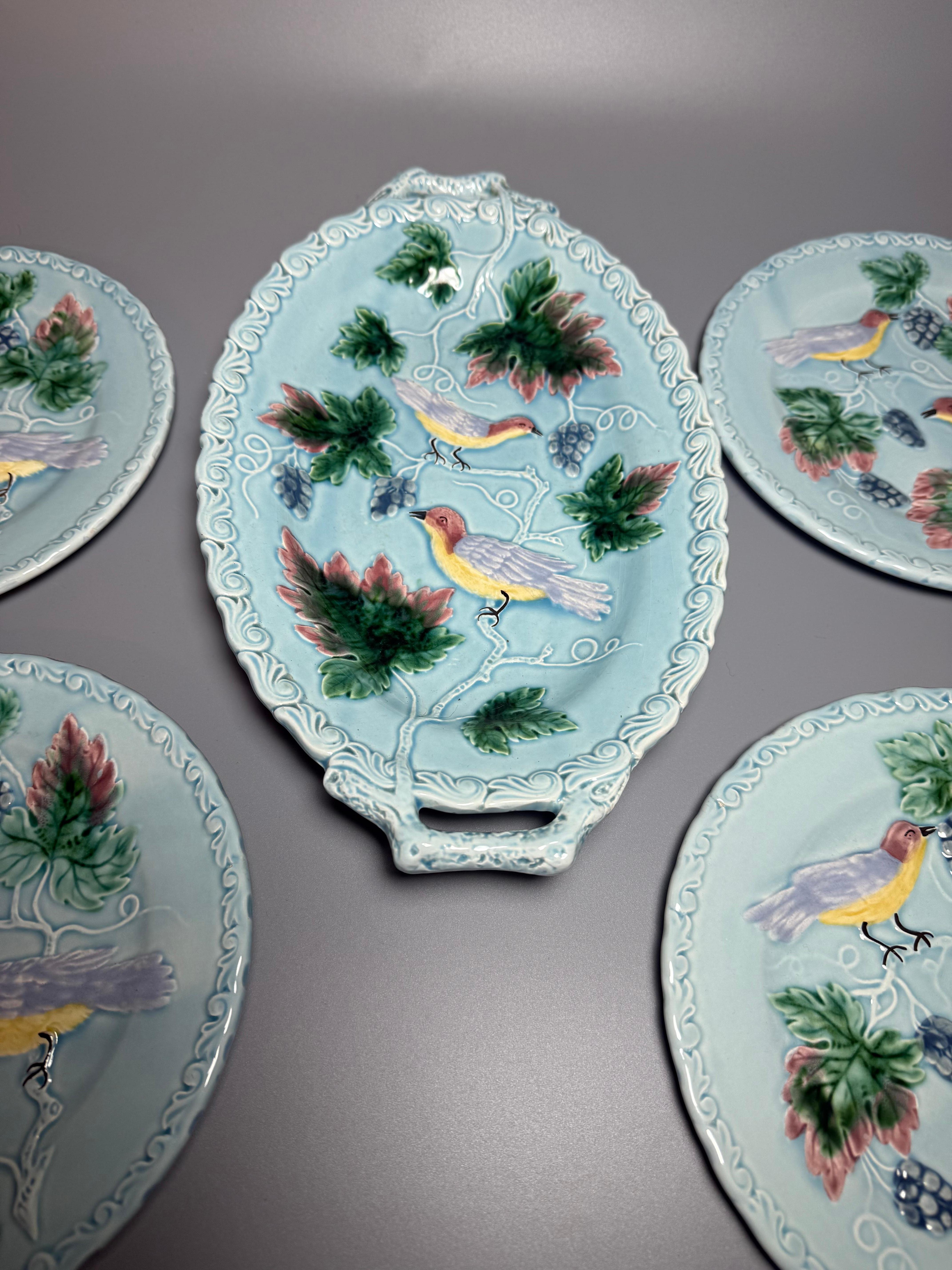 Art Nouveau Majolika Birds Germany Set For Sale 8