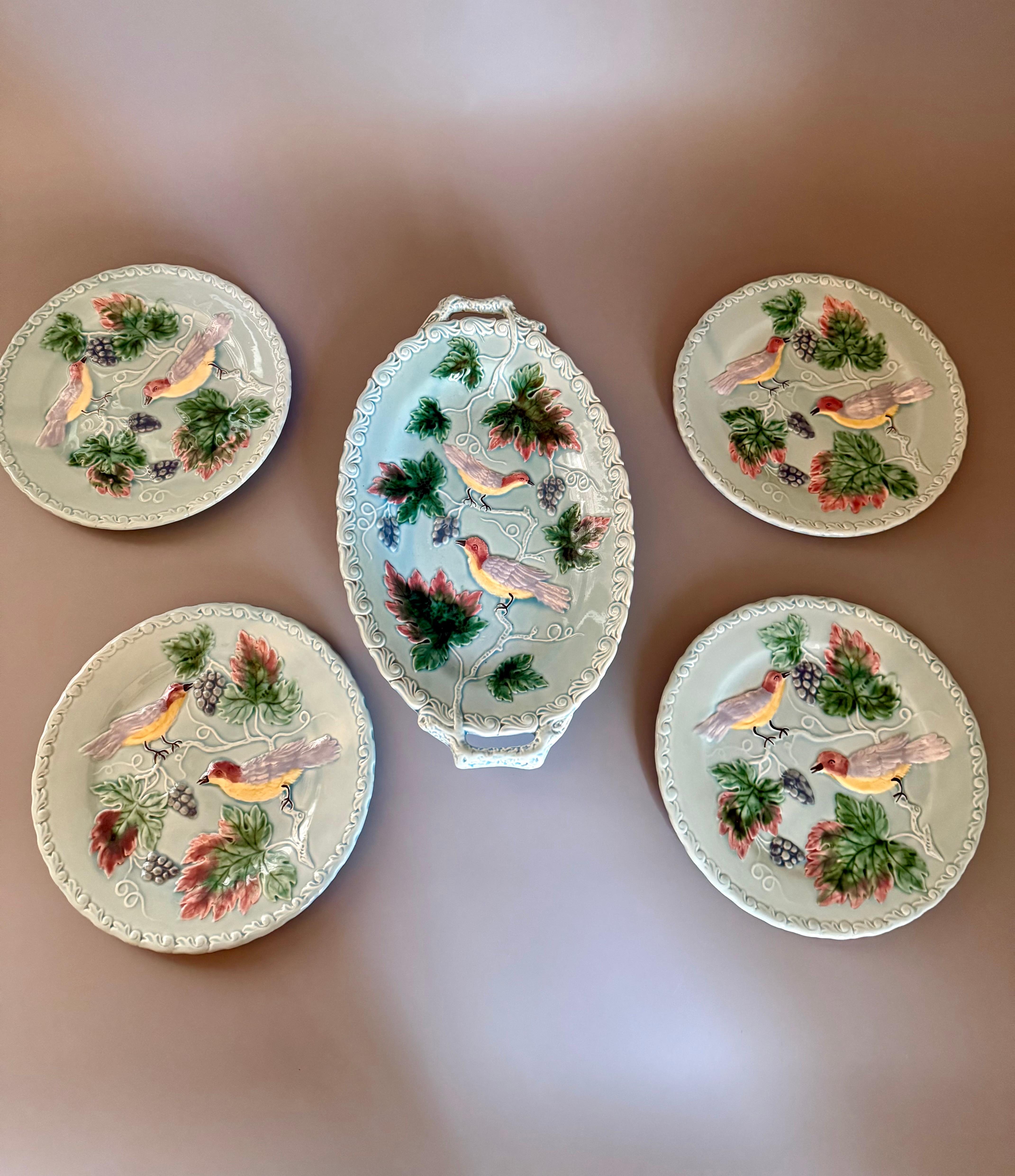 20th Century Art Nouveau Majolika Birds Germany Set For Sale