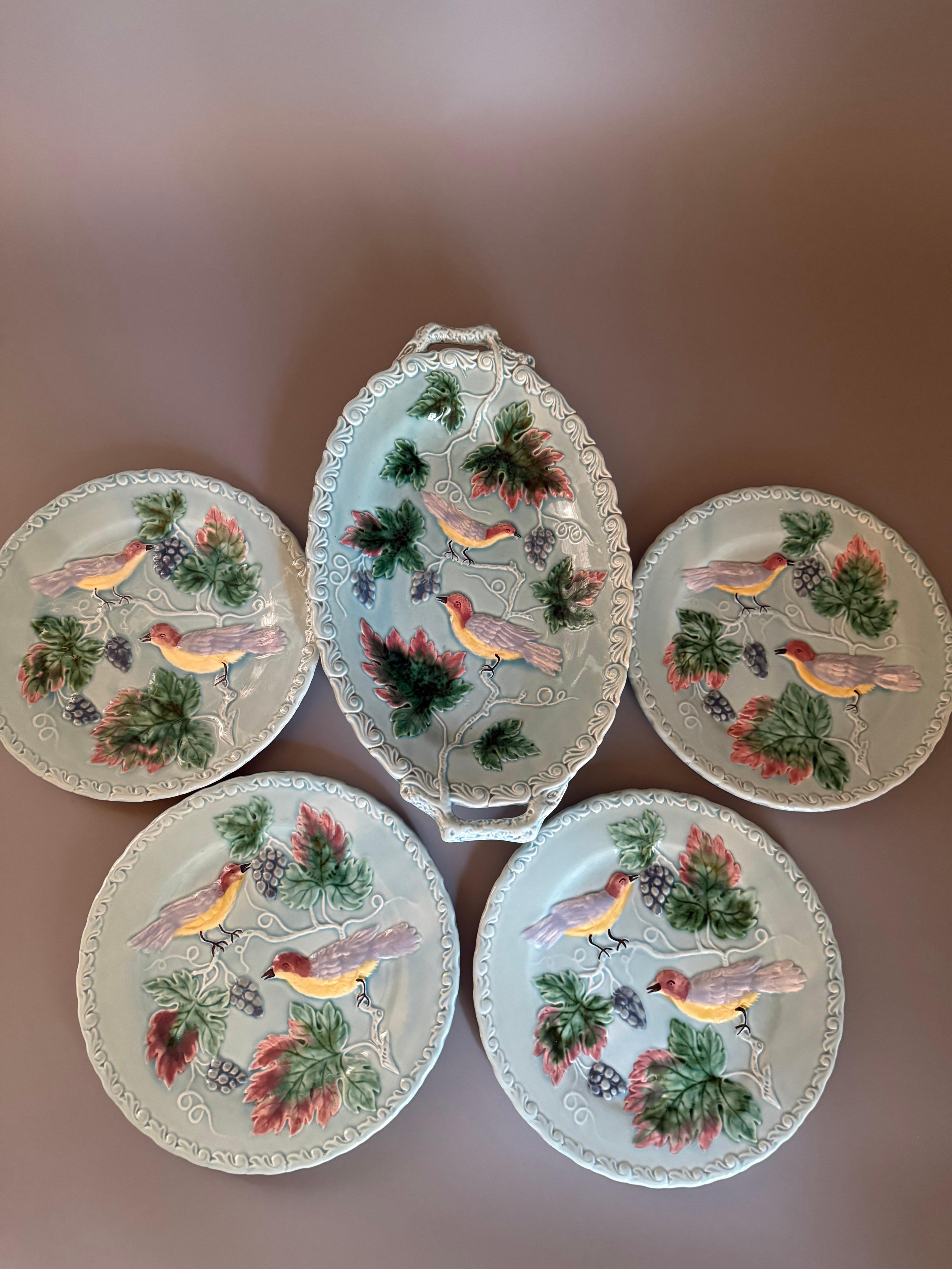 Art Nouveau Majolika Birds Germany Set For Sale 1