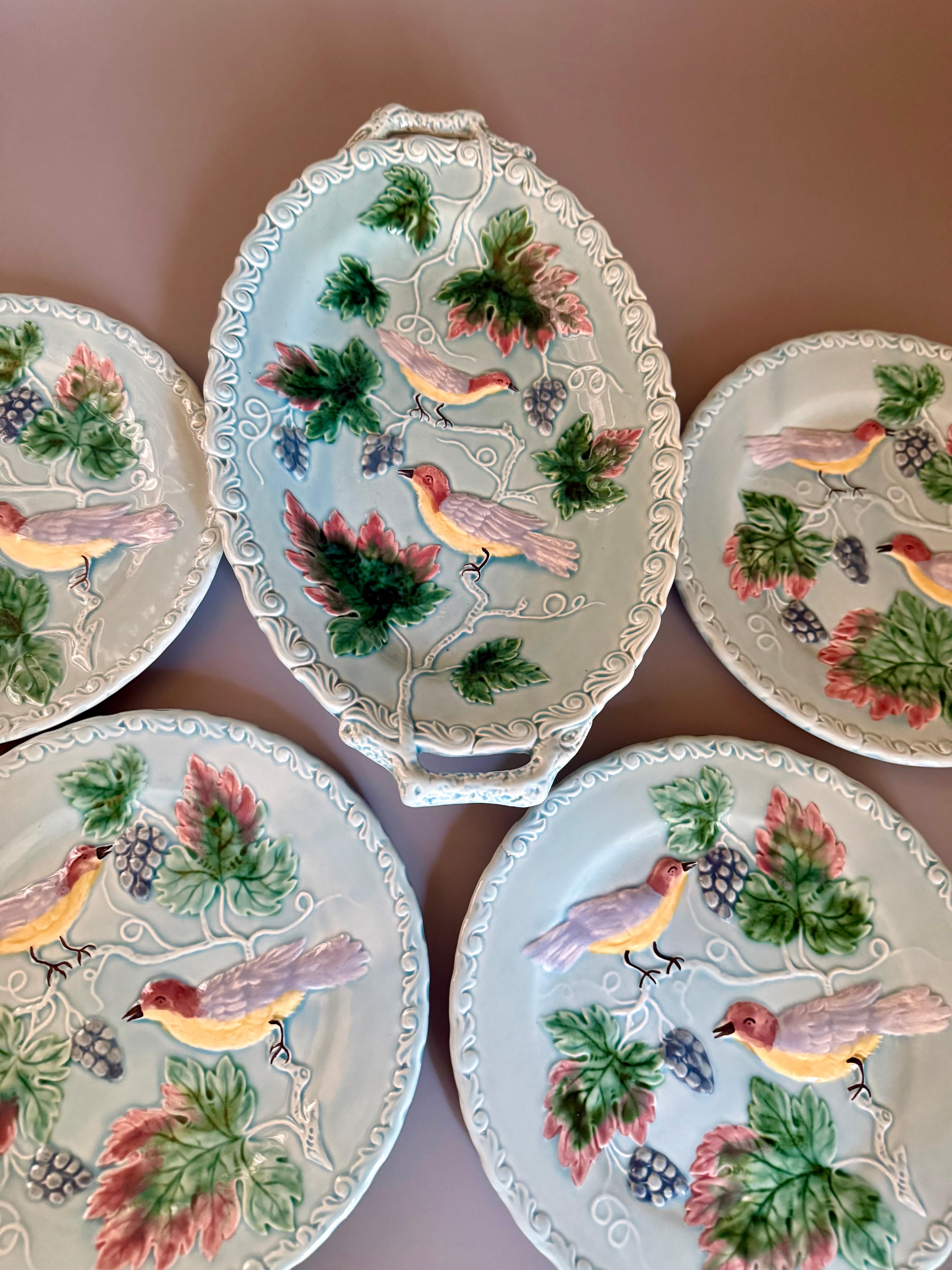 Art Nouveau Majolika Birds Germany Set For Sale 2