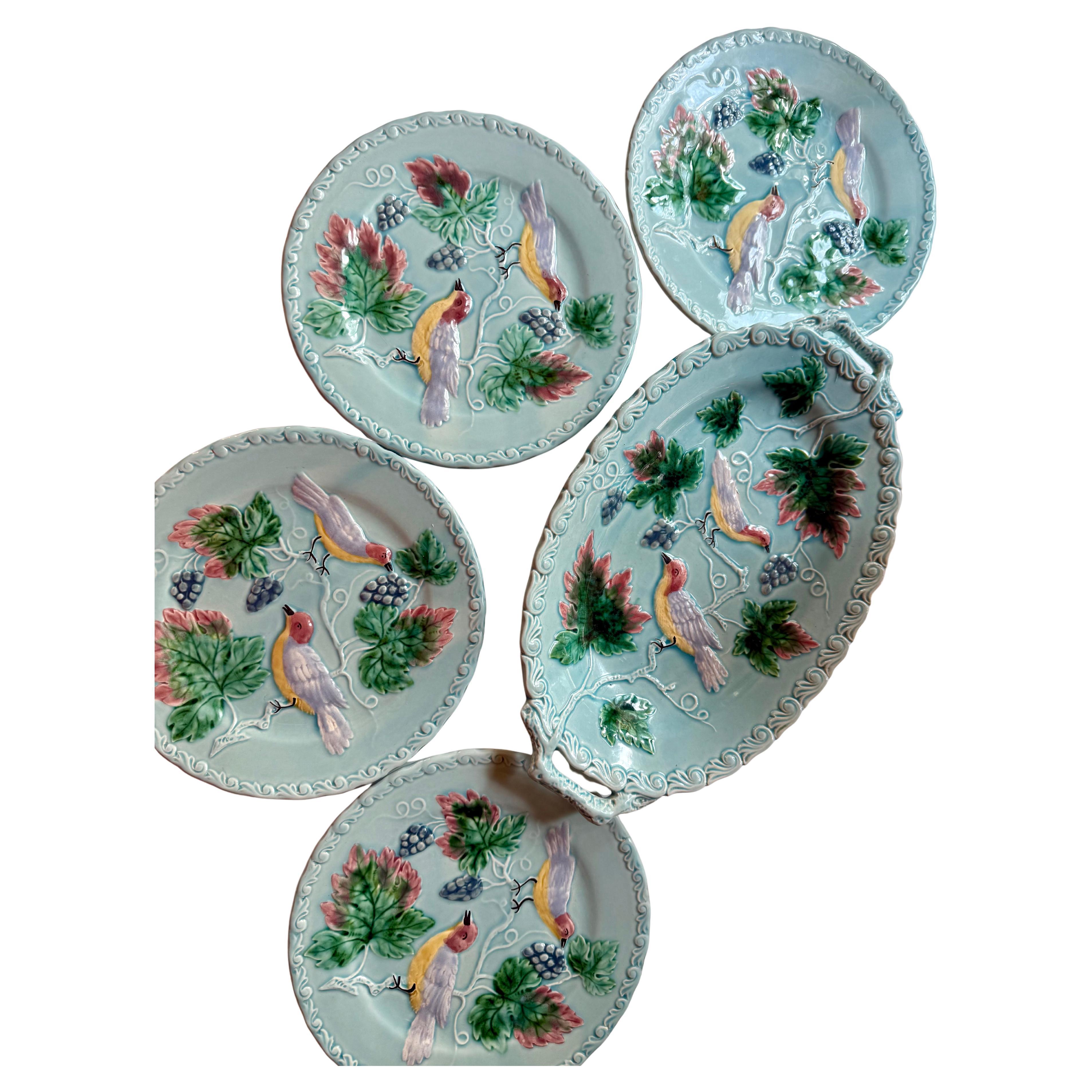 Art Nouveau Majolika Birds Allemagne Set en vente