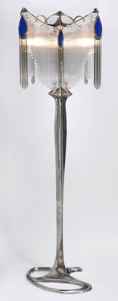 Art Nouveau Floor Lamp with Glass Tubes, Majorelle Bronze Base, France