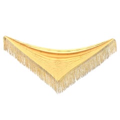 Art Nouveau Manila Shawl in soft Yellow Embroidered Silk , Handkerchief