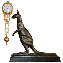 Art Nouveau Mantelpiece Clock with Kangaroo and Gilded Bronze Spelter