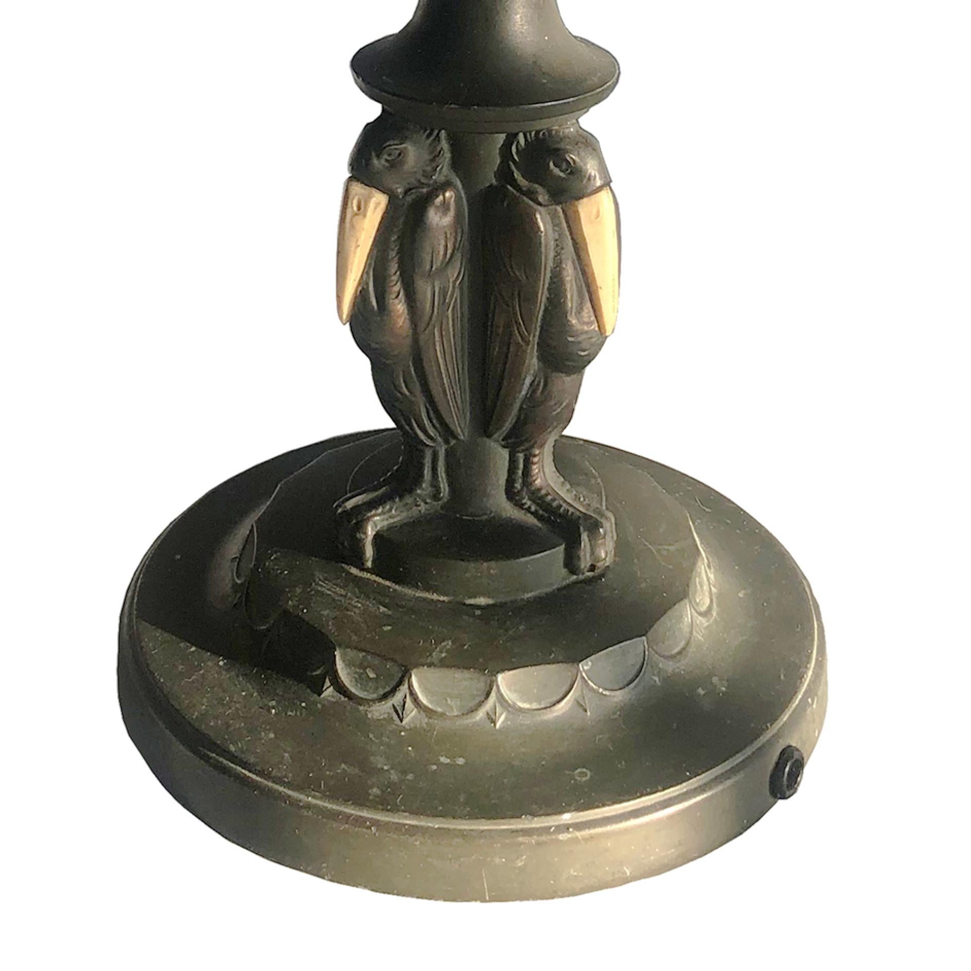 Art Nouveau Marabou Library Lamp, Austria, 1900s

Beautiful library lamp in original condition. E27 Edison bulb fitting compatible with US and UK standards. Textile coated wire. (Length on 6 ft cca.)
Height: 21.66 in (55 cm)
Diameter: 6.3 in (16 cm)
