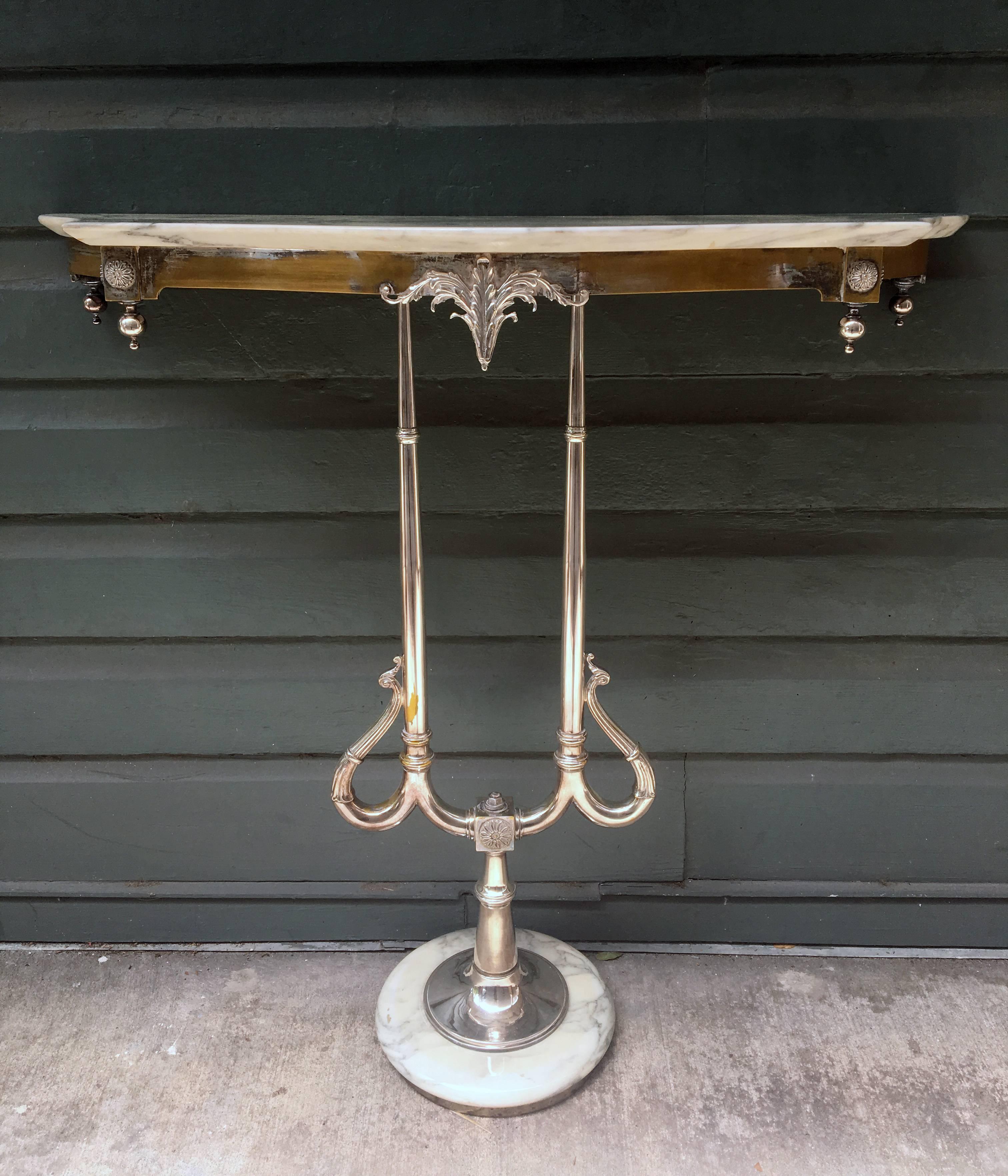 French Art Nouveau Marble and Silver Console Table