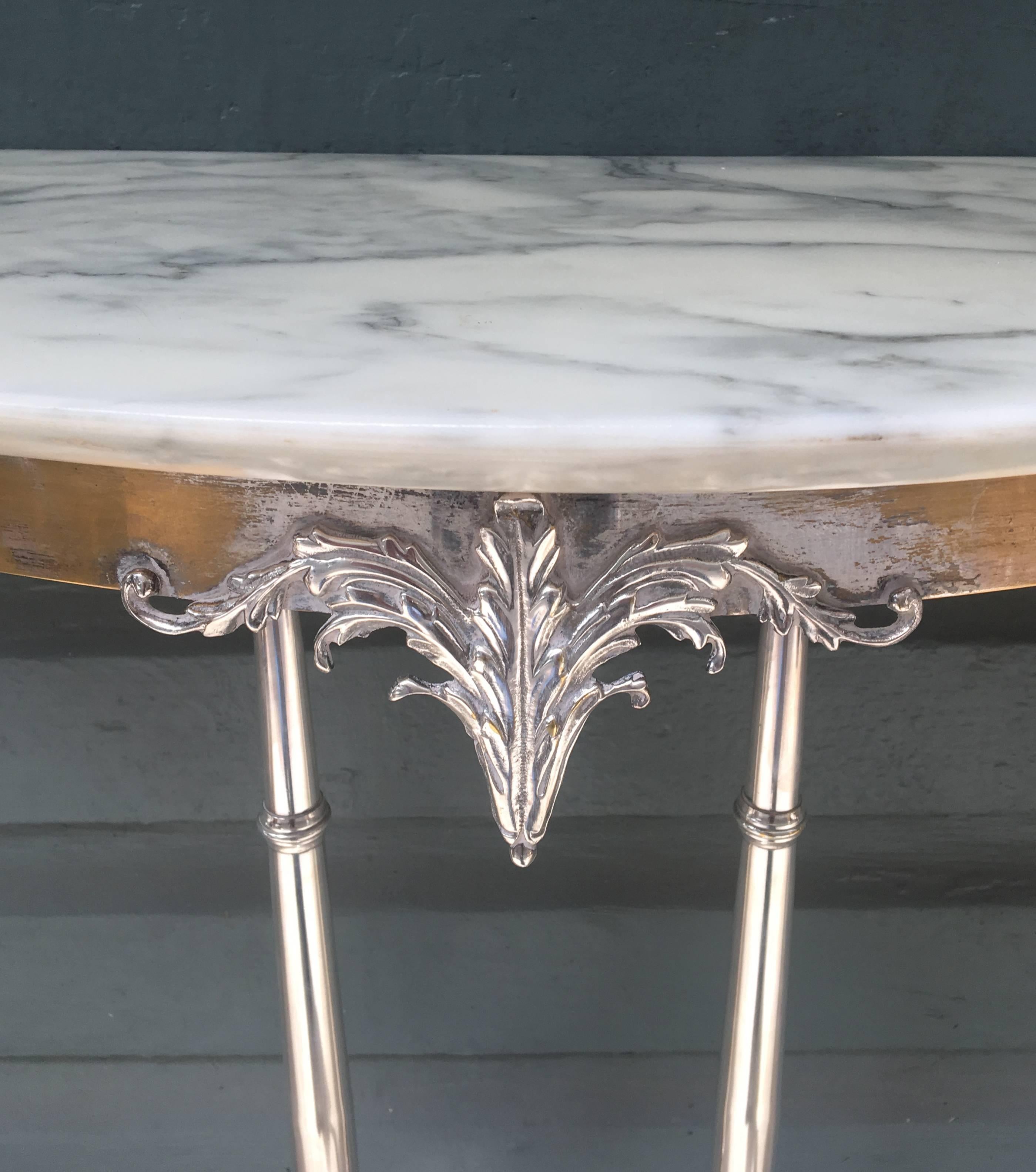 Silver Plate Art Nouveau Marble and Silver Console Table