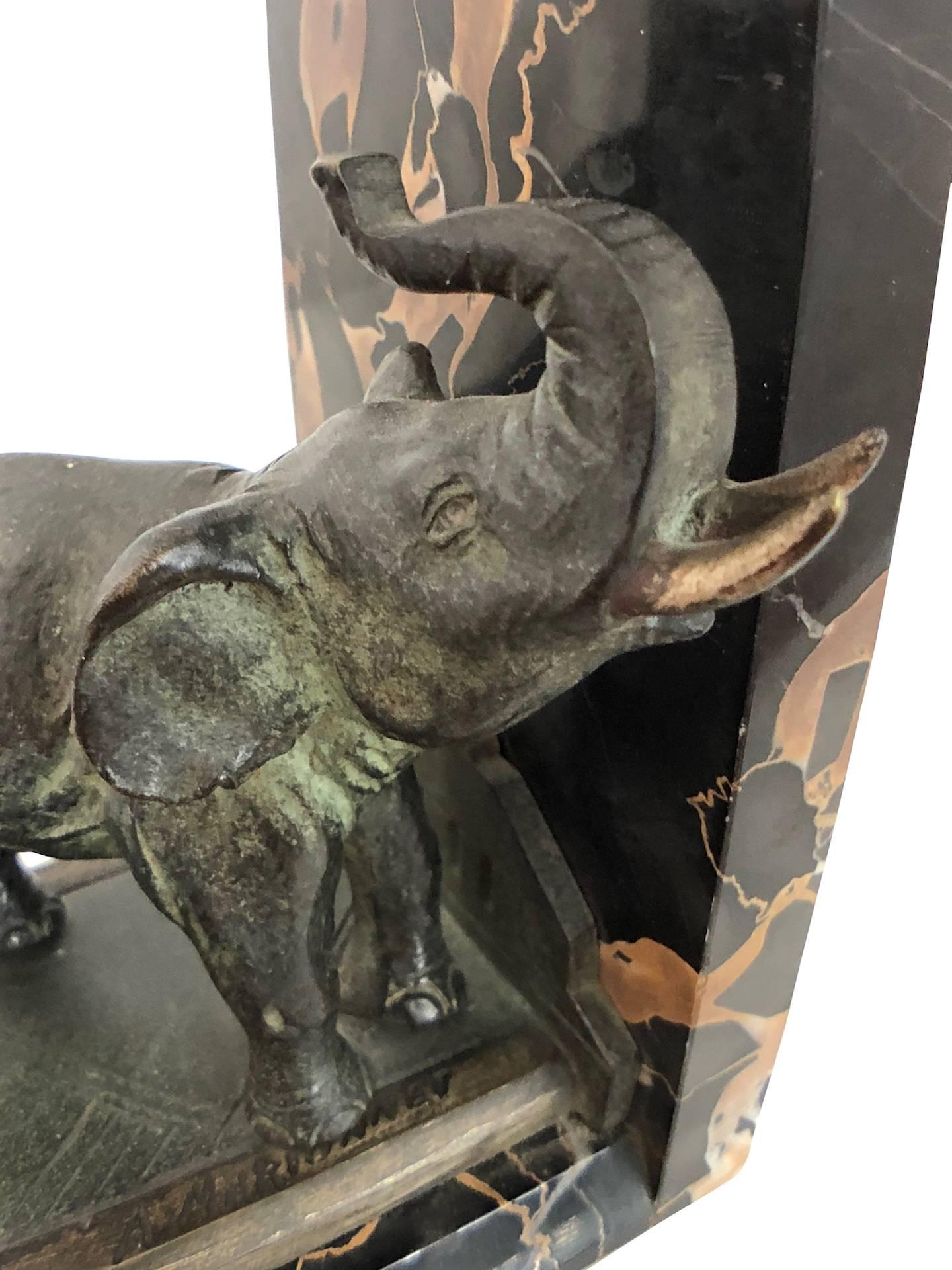 Art Nouveau Marble-Bookends with Bronze-Elephants by MARIONNET, France, 1900s 5