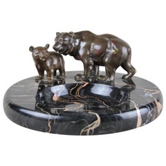 Art Nouveau Marble Bowl/ Ashtray with Bronze Bears, France, circa 1910