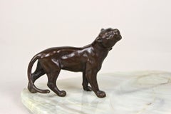 Art Nouveau Marble Business Card Holder With Vienna Bronze Panther, Austria 1910