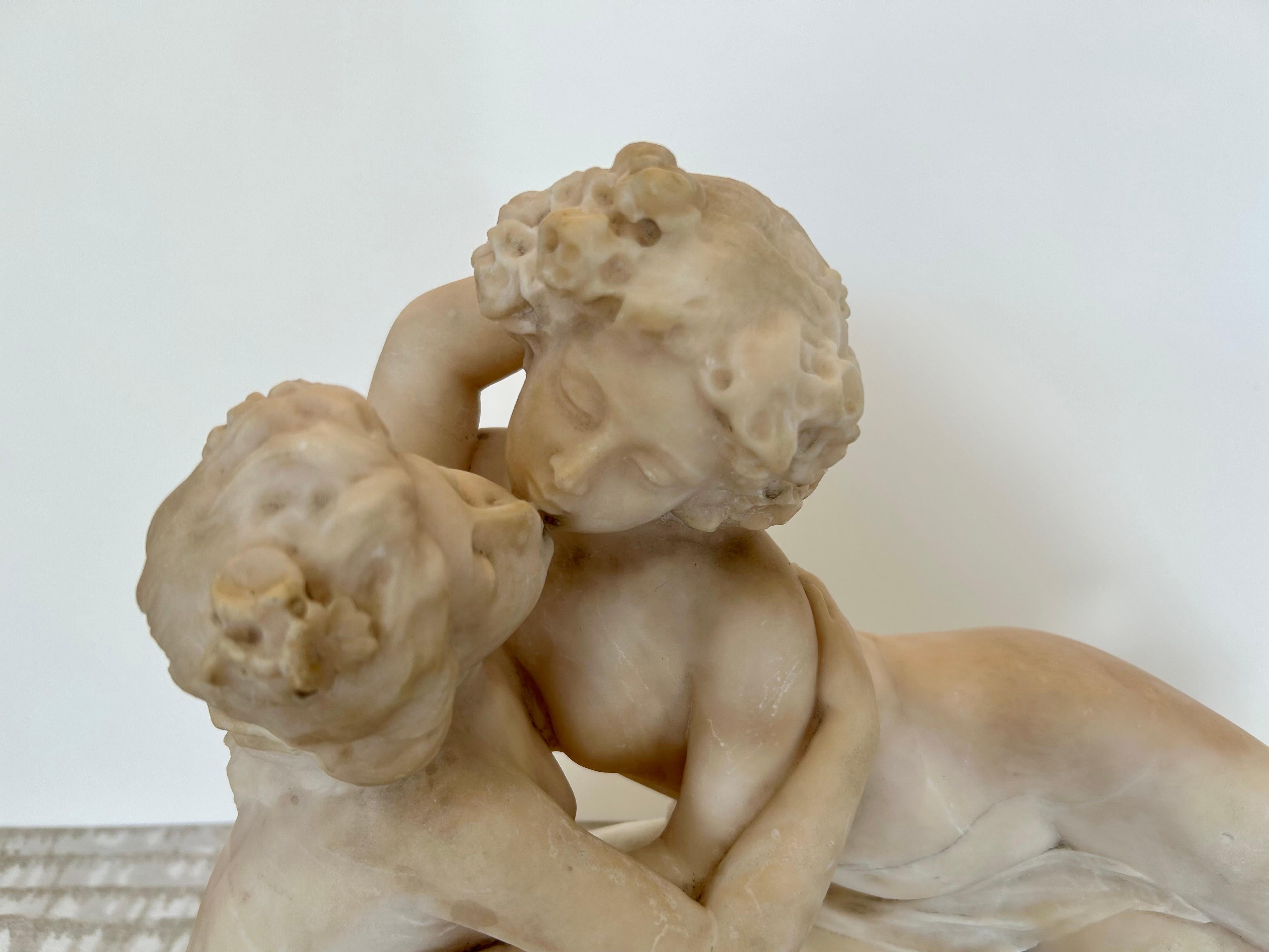 French Art Nouveau Marble Sculpture of Two Figures Kissing For Sale