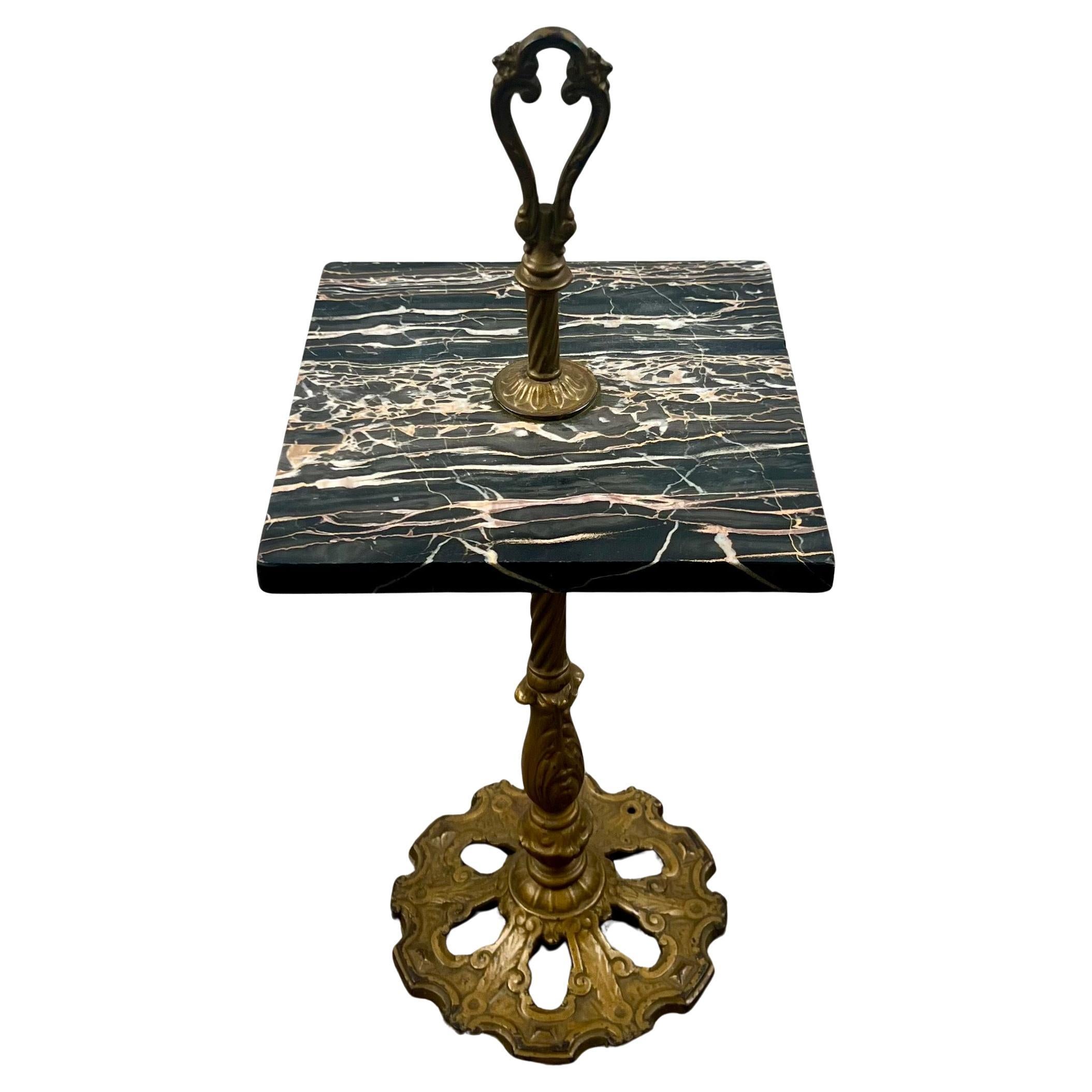 Art Nouveau Marble Top and Brass Smoking or Side Table For Sale