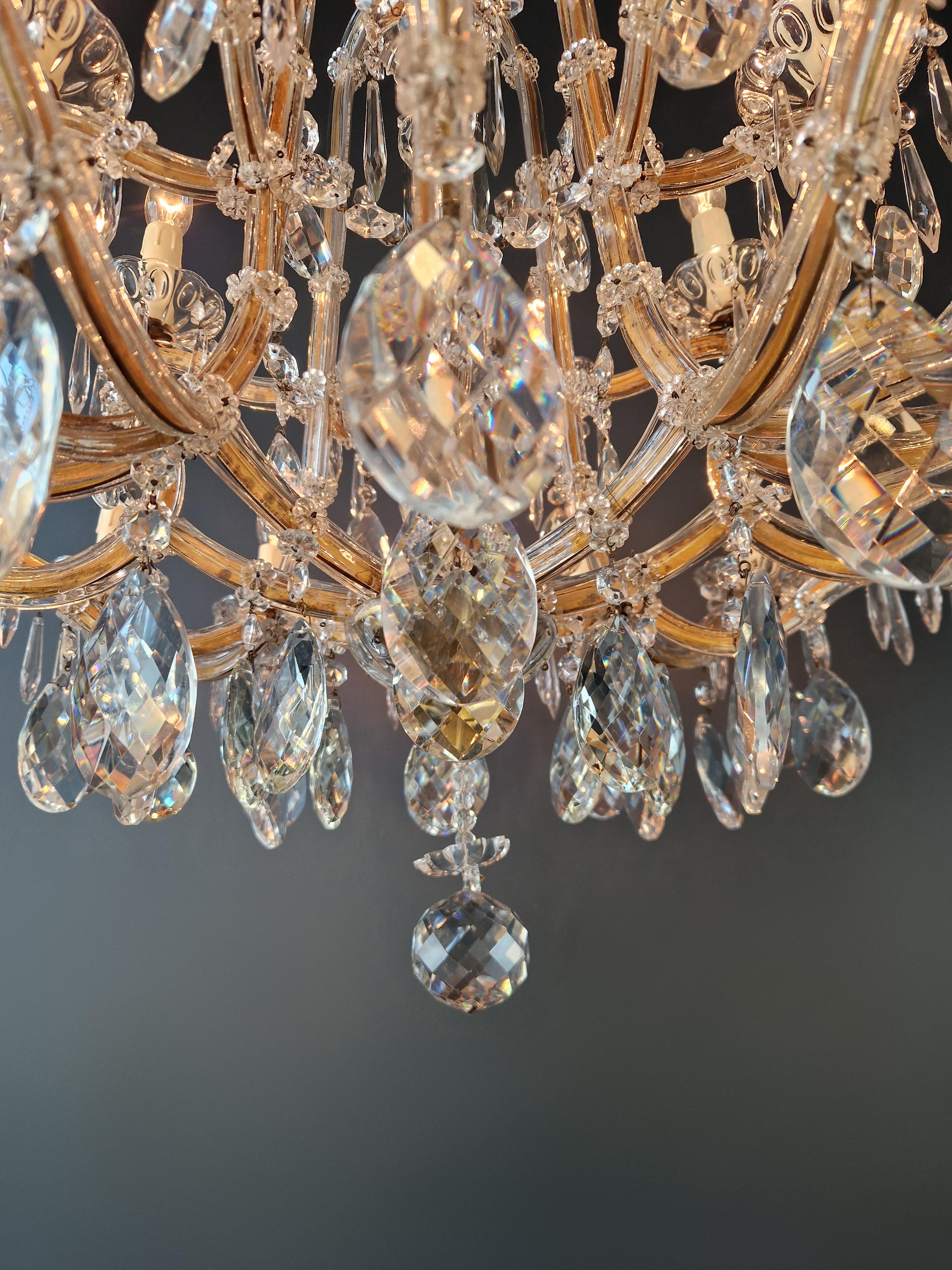 Inizio XX secolo Lampadario a goccia in cristallo Art Nouveau Maria Theresa Lampadario in ottone e vetro antico in vendita
