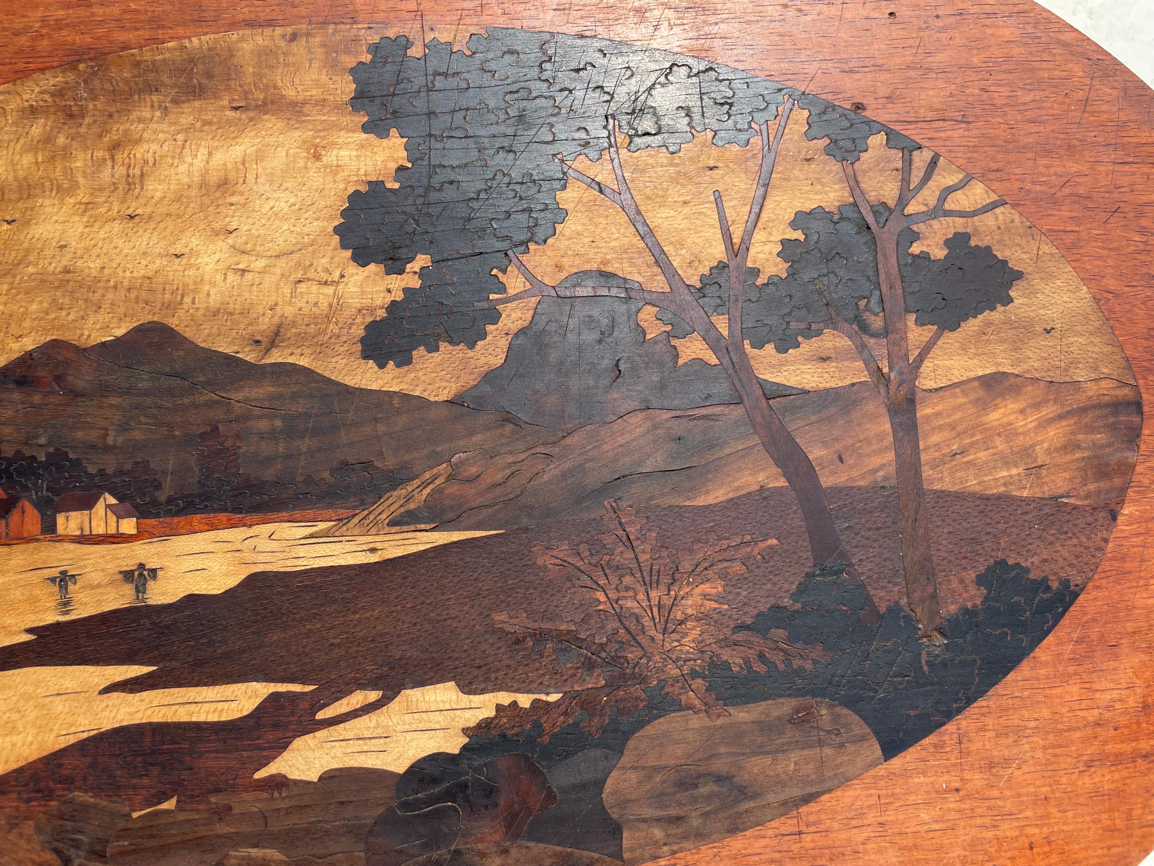 Early 20th Century Art Nouveau Marquetry Table, Wood, Brown Color, France 1920