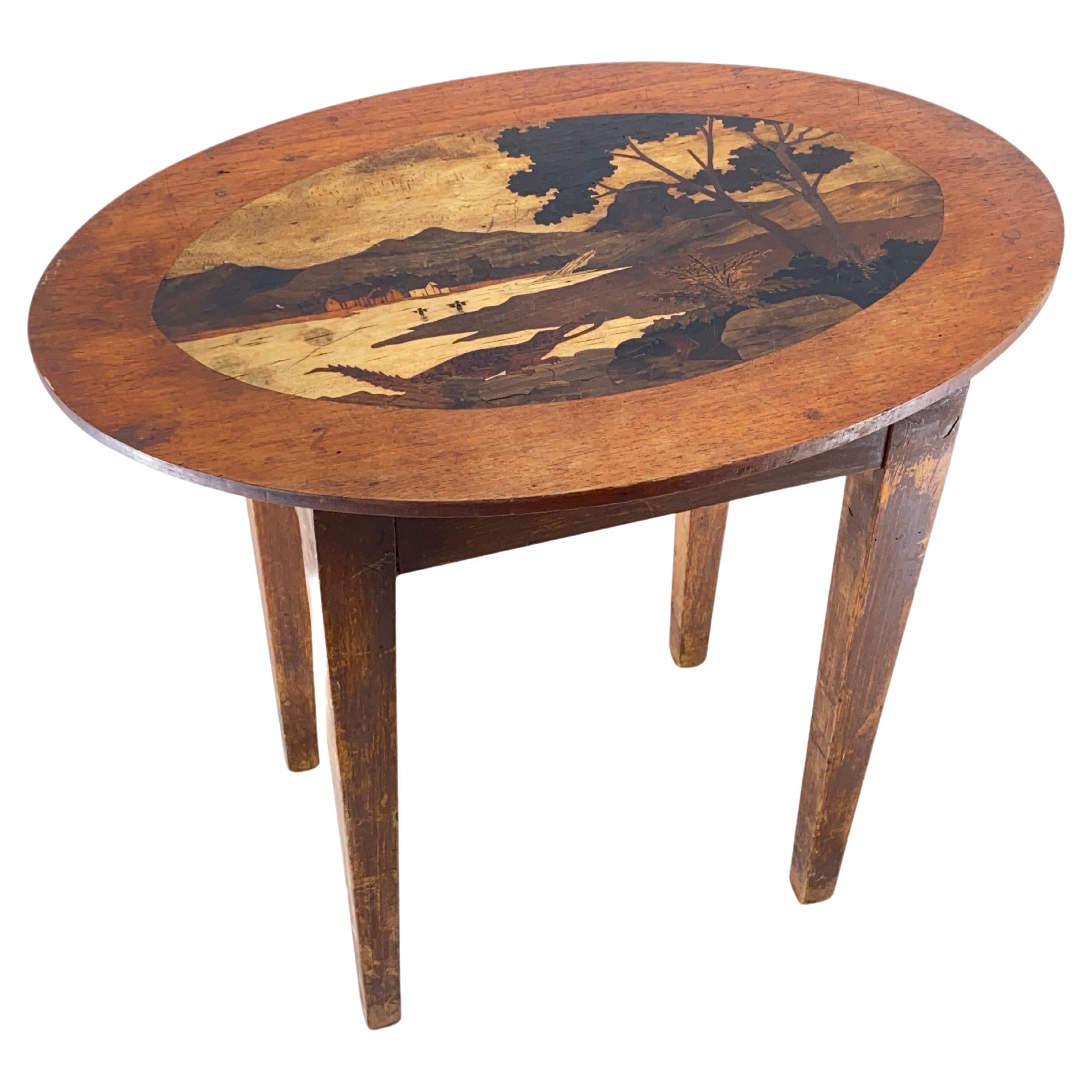 Art Nouveau Marquetry Table, Wood, Brown Color, France 1920