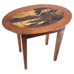 Jugendstil-Marketerie-Tisch, Holz, braune Farbe, Frankreich 1920