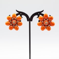 Art Nouveau Mediterranean Peach Coral White Diamond Yellow Gold Dangle Earrings