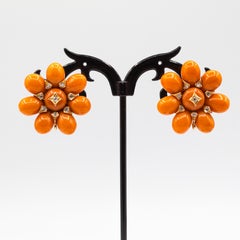 Art Nouveau Mediterranean Peach Coral White Diamond Yellow Gold Drop Earrings