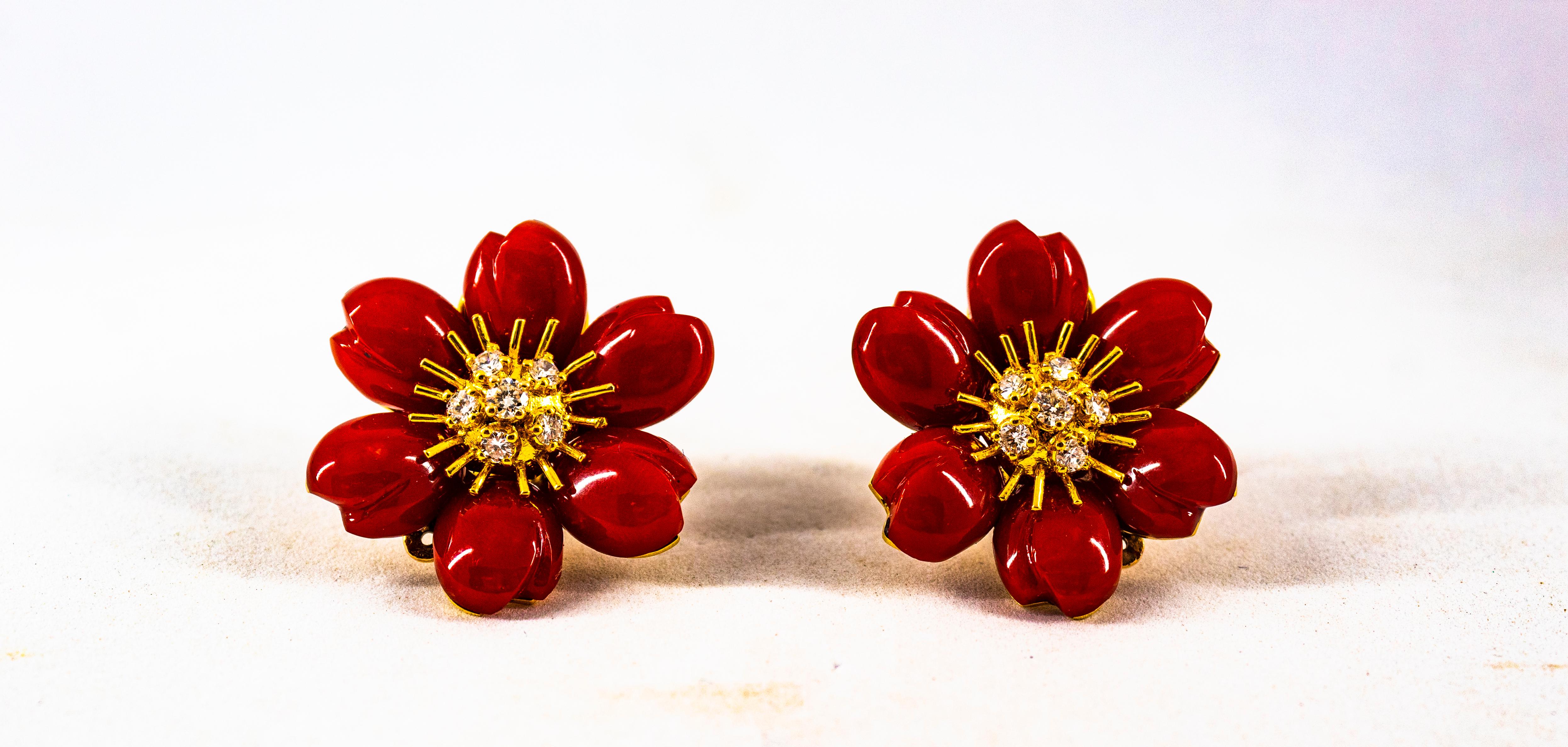 Art Nouveau Mediterranean Red Coral White Diamond Yellow Gold 