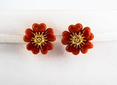 Art Nouveau Mediterranean Red Coral White Diamond Yellow Gold "Flowers" Earrings