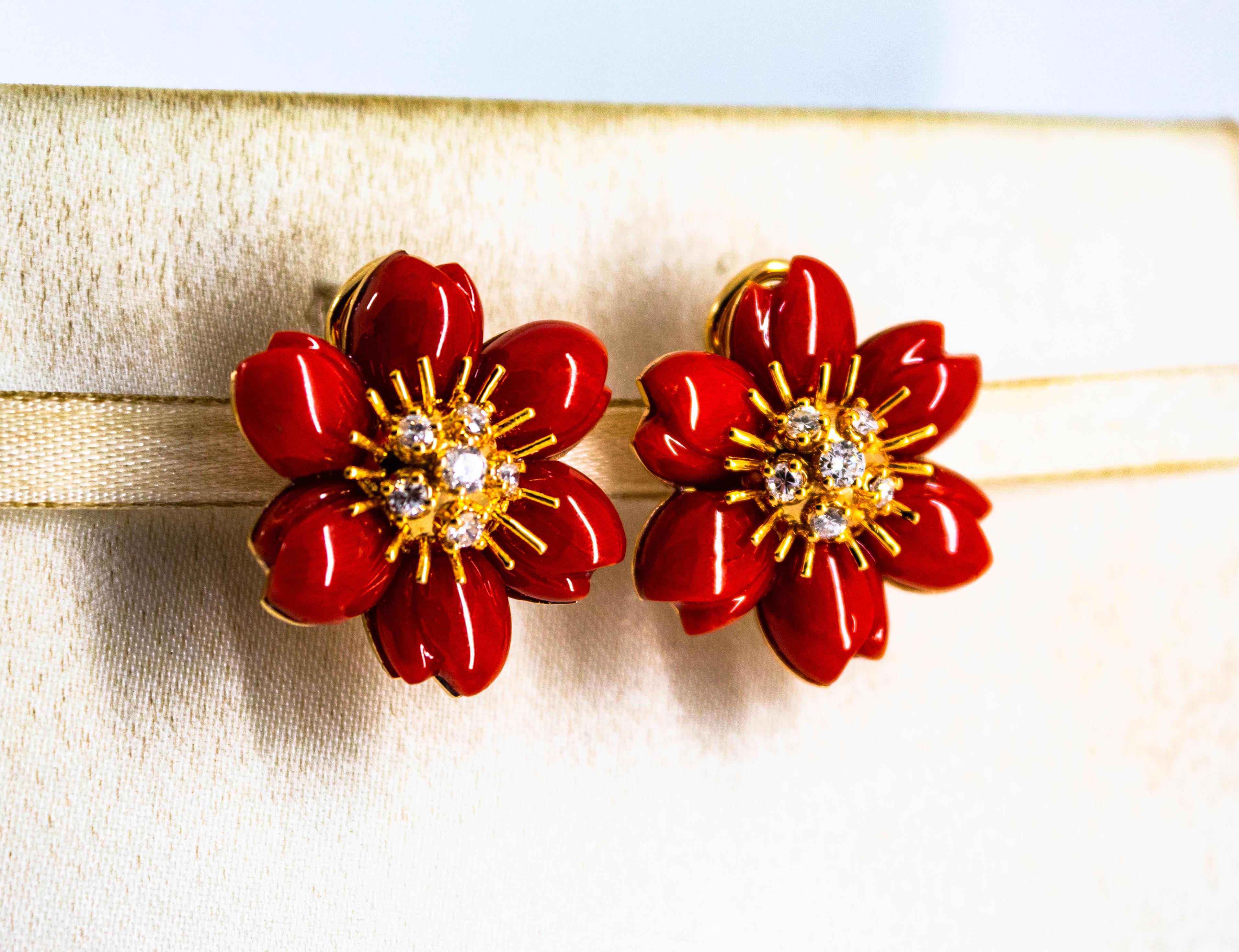 Mediterranean Red Coral White Diamond Yellow Gold 