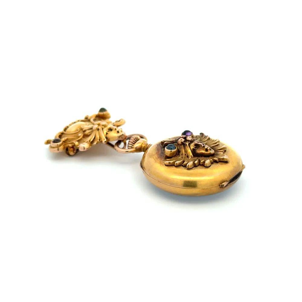 Ciondolo orologio Art Nouveau con volto di Medusa in oro e pietre dure in vendita 2