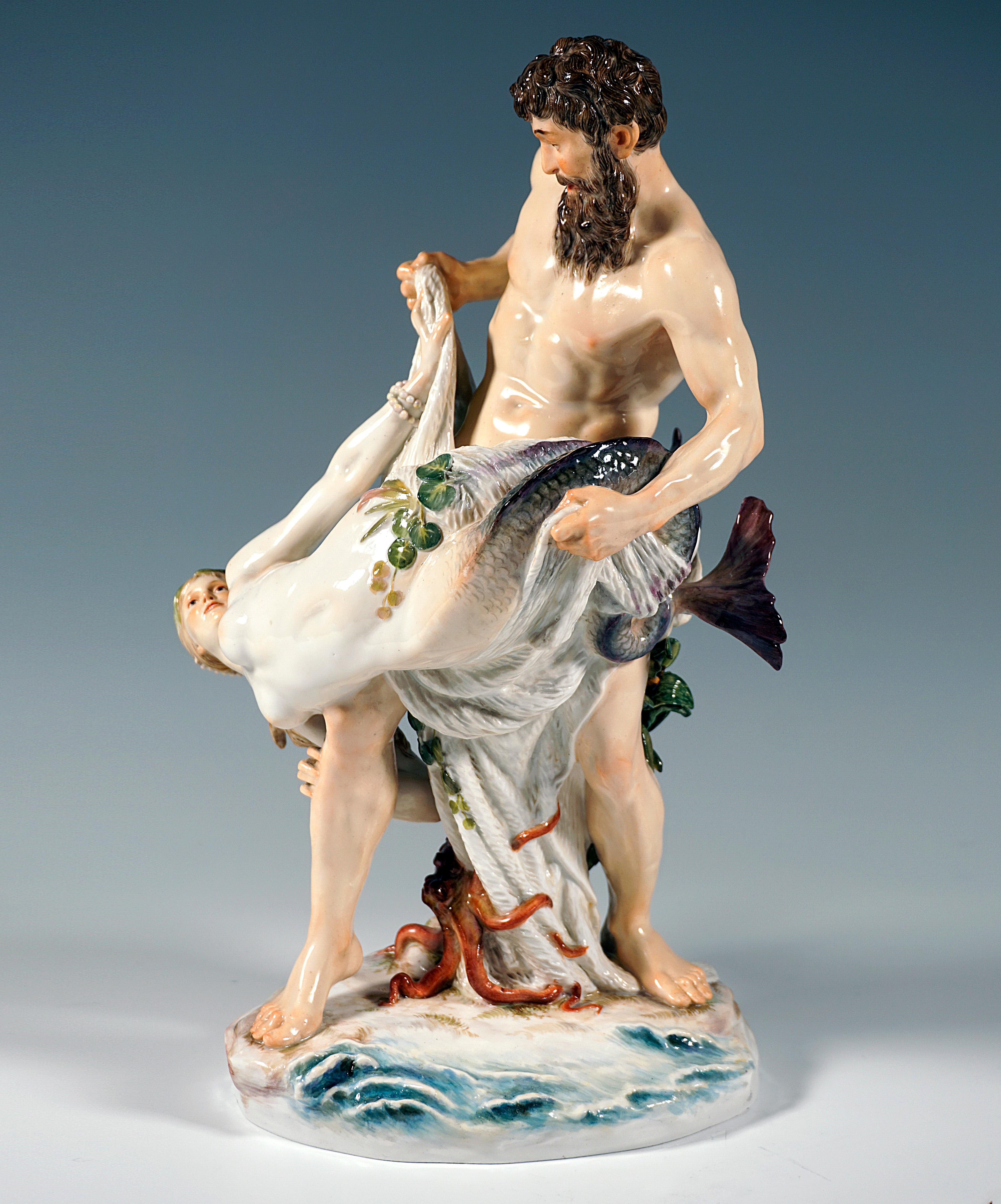 Art Nouveau Meissen Porcelain Group the Mermaid Catch by E. Herter Q195 Ca 1900 In Good Condition In Vienna, AT
