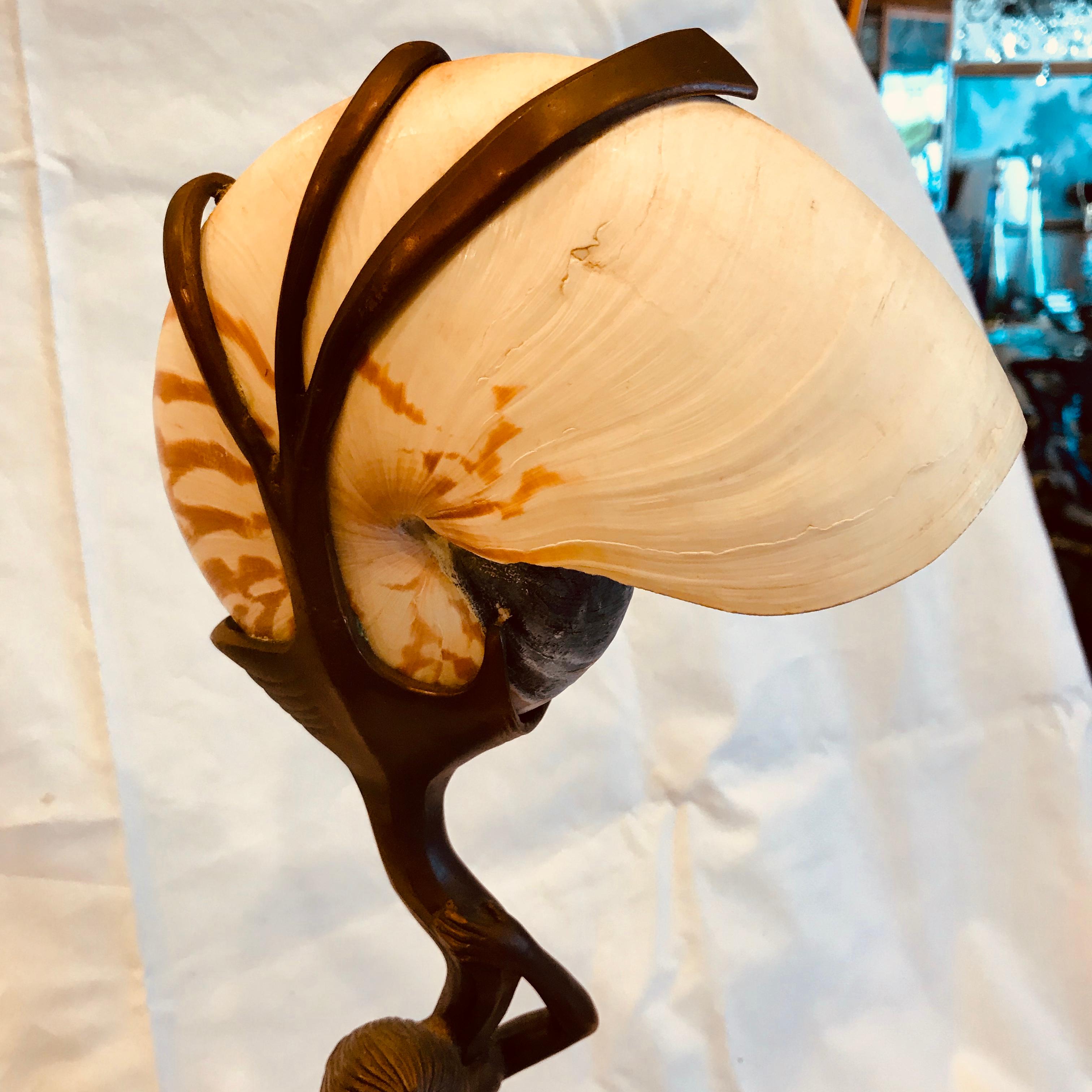 Art Nouveau Mermaid Lamp with Nautilus Shell Shade 7