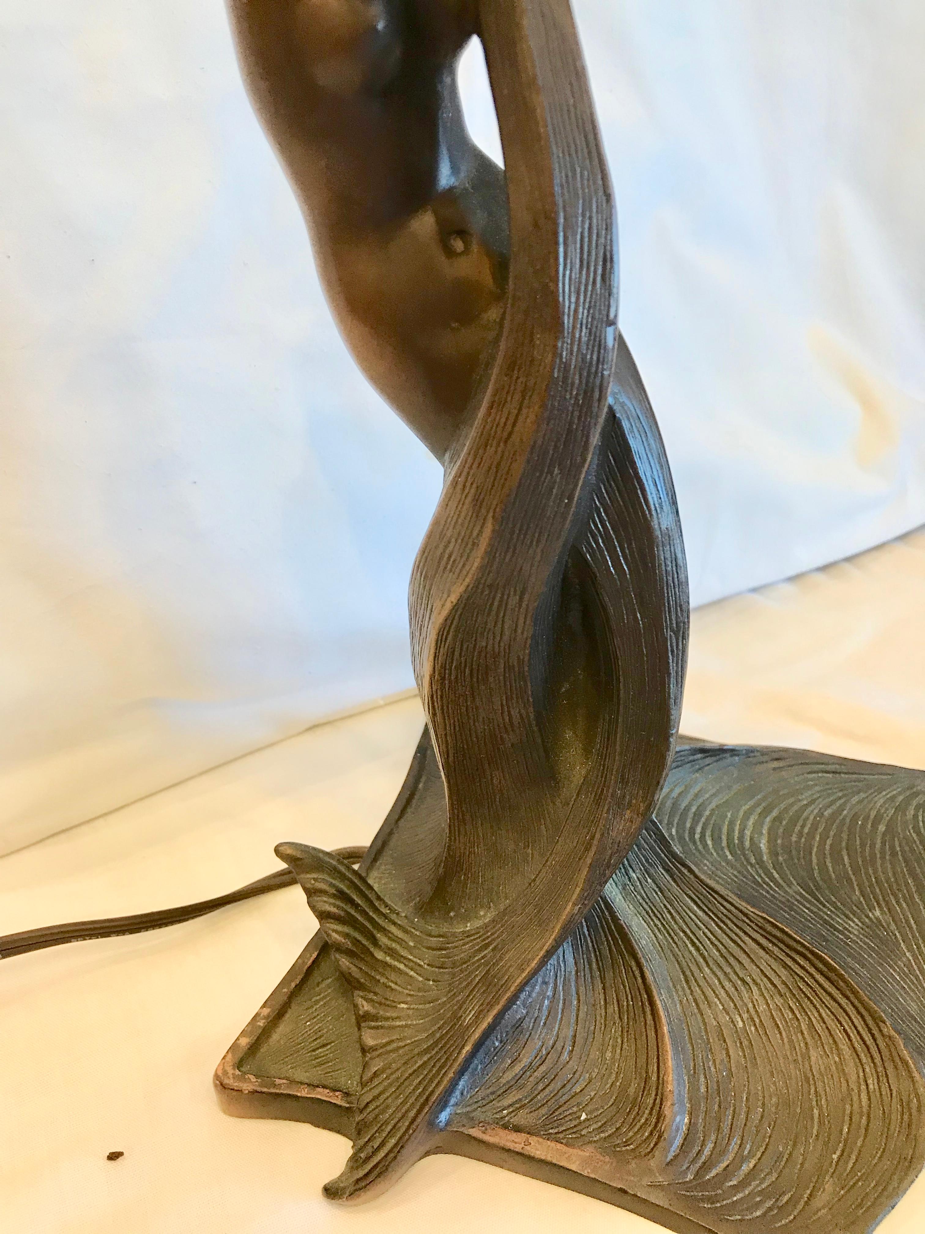20th Century Art Nouveau Mermaid Lamp with Nautilus Shell Shade