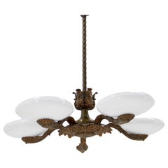 Lampadario Art Nouveau in metallo e vetro, anni '40