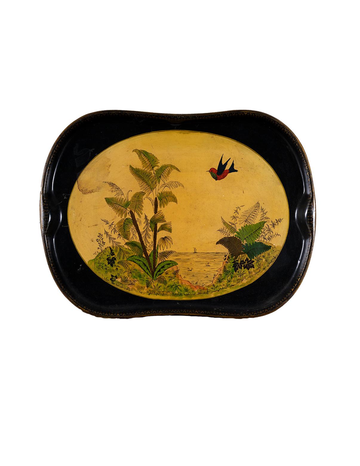 French Art Nouveau Metal Tray Acid Painting 1900s For Sale