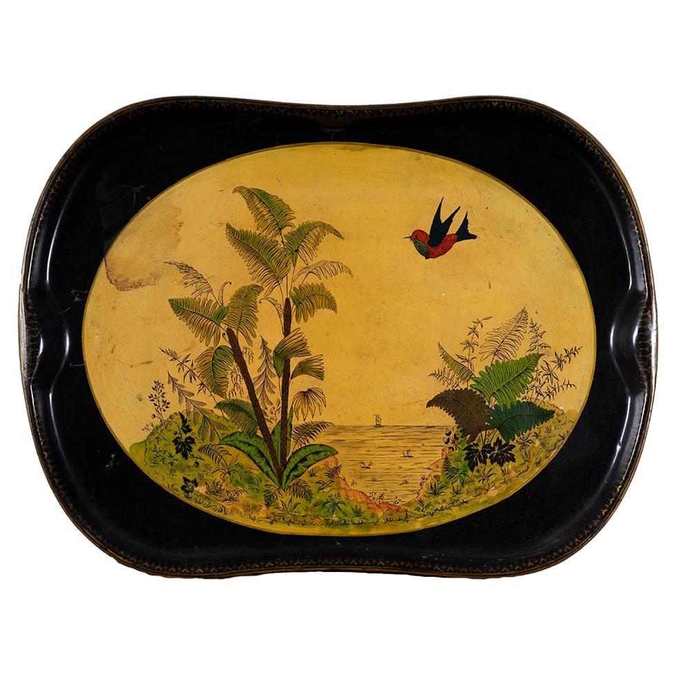 Art Nouveau Metal Tray Acid Painting 1900s For Sale